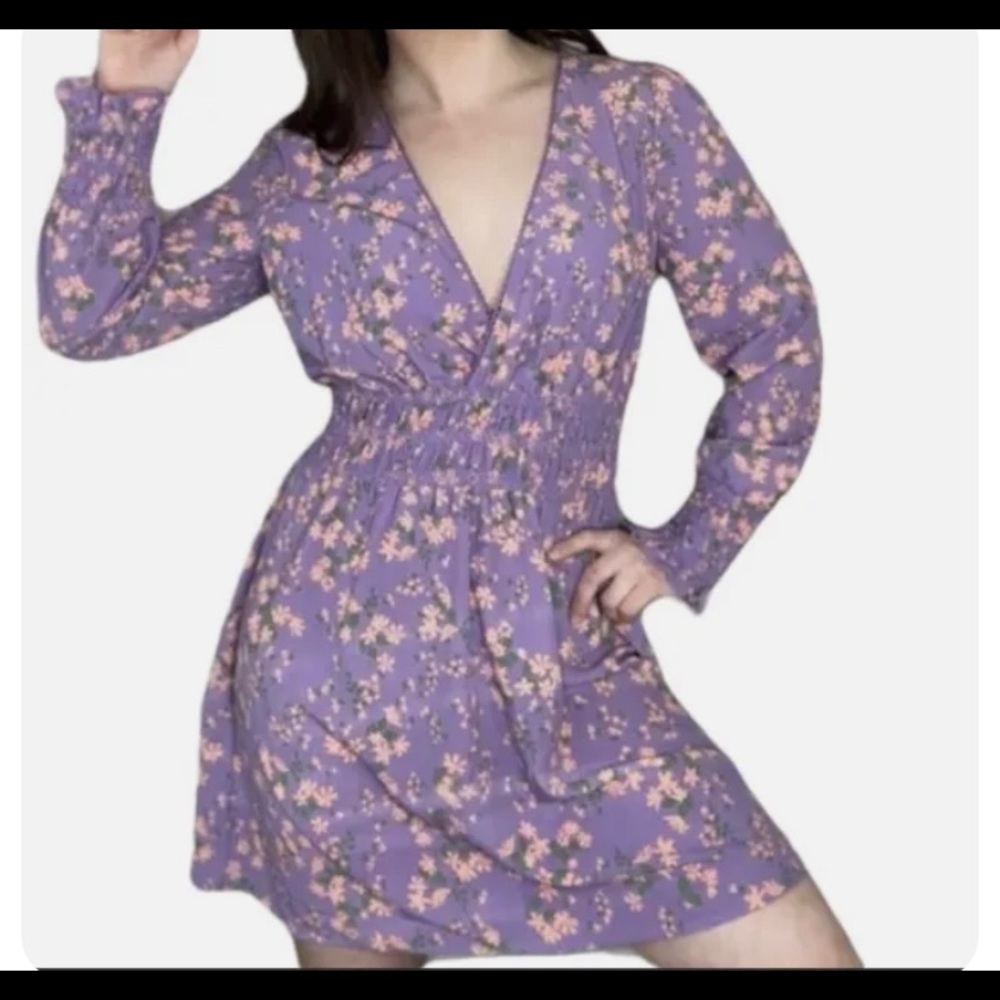 WAYF Floral Mini Dress in Purple